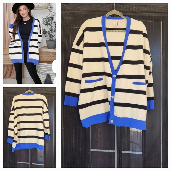 Sweaters - Striped Blue and Black Women's Sweater